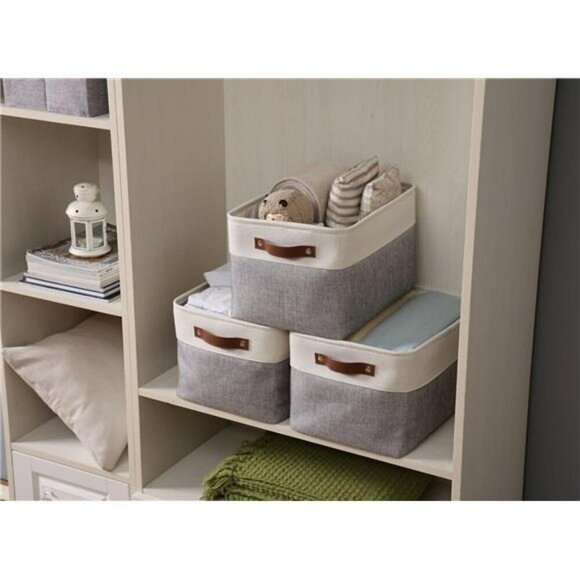 Large Fabric Storage Bins Set of 3 Closet Organizer Baskets for Shelves Grey - Picture 4 of 7